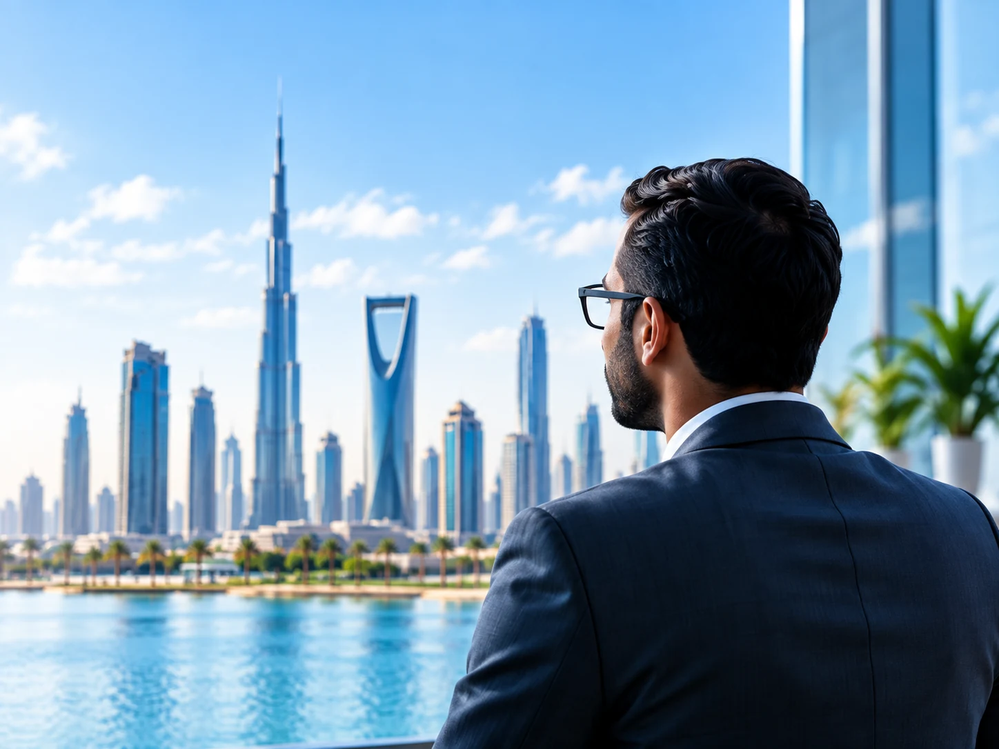 Business leader looking toward the Dubai skyline