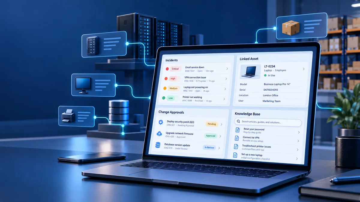 لوحة مكتب مساعدة أودو ITSM تربط الحوادث والأصول وإدارة التغيير بنظام ERP