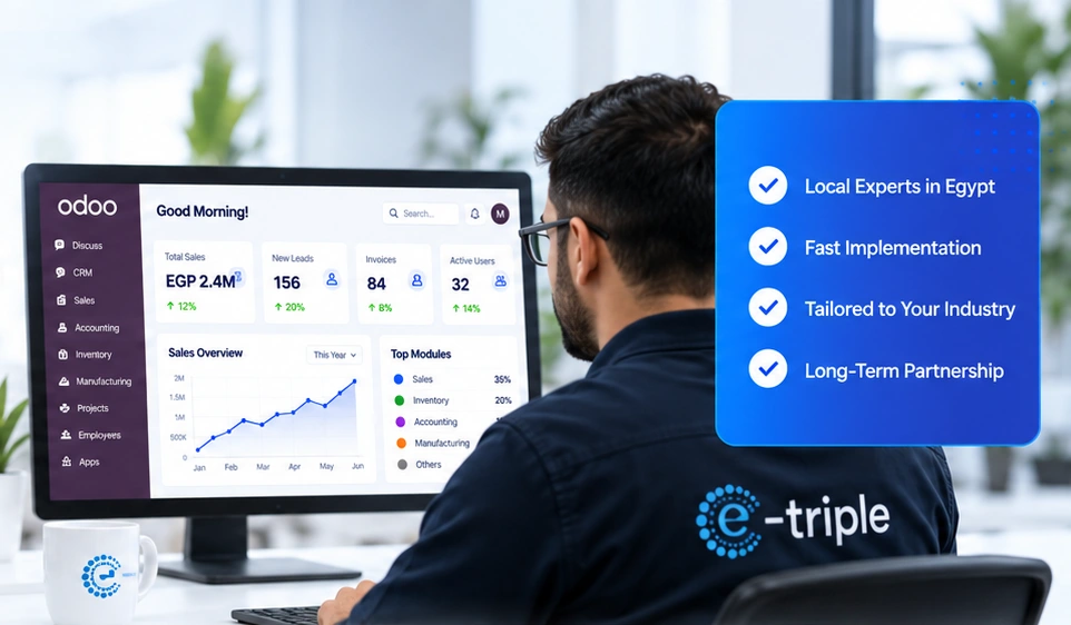ETripleSoft specialist implementing Odoo, with local expertise, fast implementation, tailored solutions, and long-term partnership