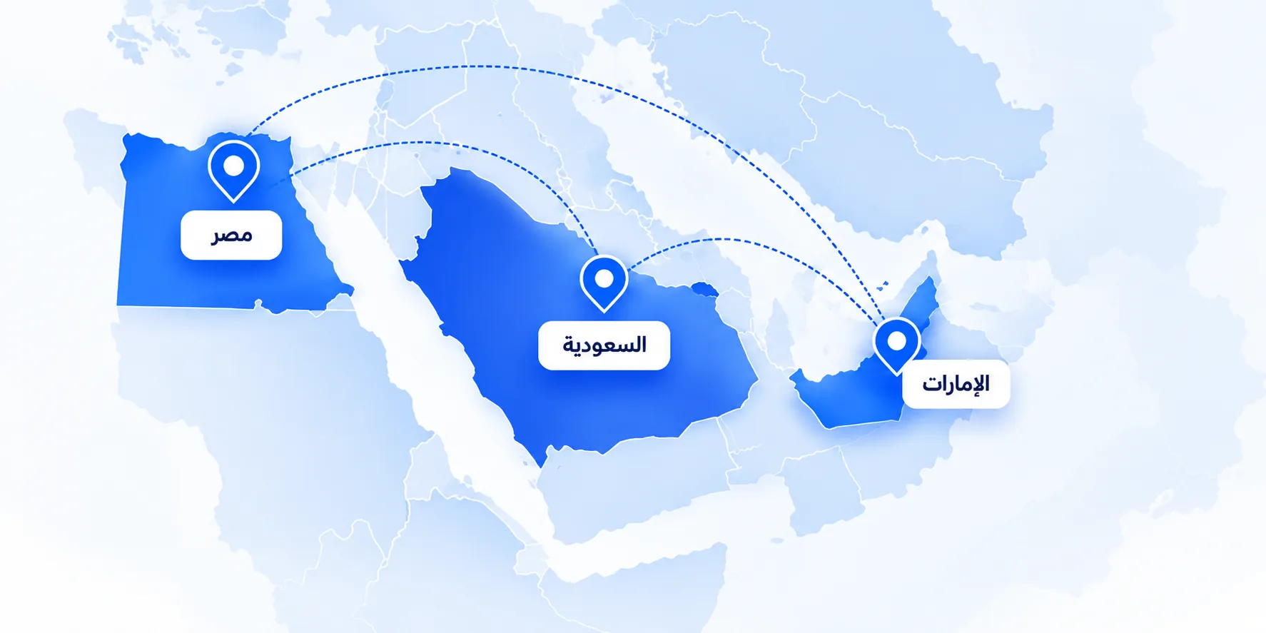 خريطة إقليمية لمصر والمملكة العربية السعودية والإمارات العربية المتحدة